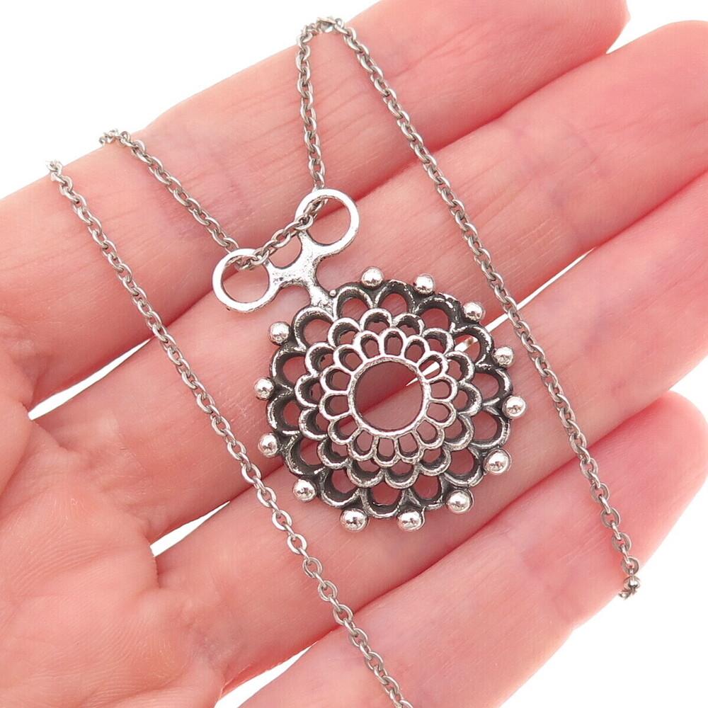 Martti Viikinniemi 830H Silver Vintage Finland Modernist Floral Necklace 16"